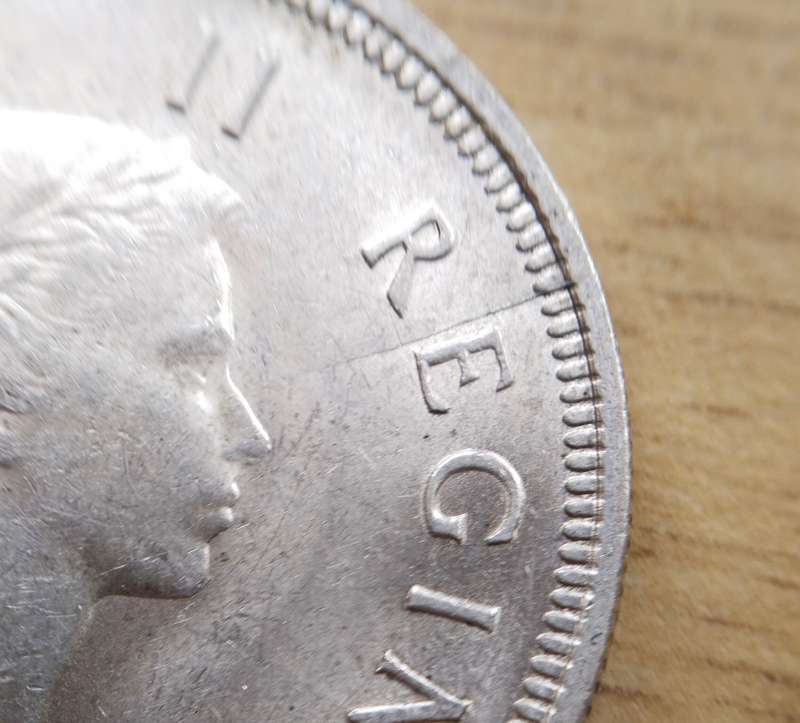 Cracked die South Africa 1954 Silver Half Crown. Good condition.