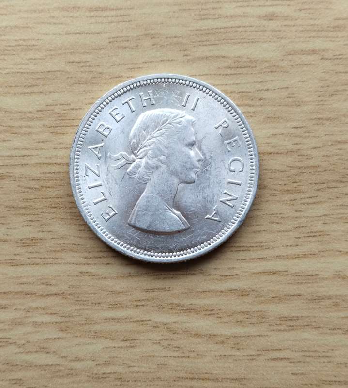 South Africa 1954 Silver Half Crown. Good condition.