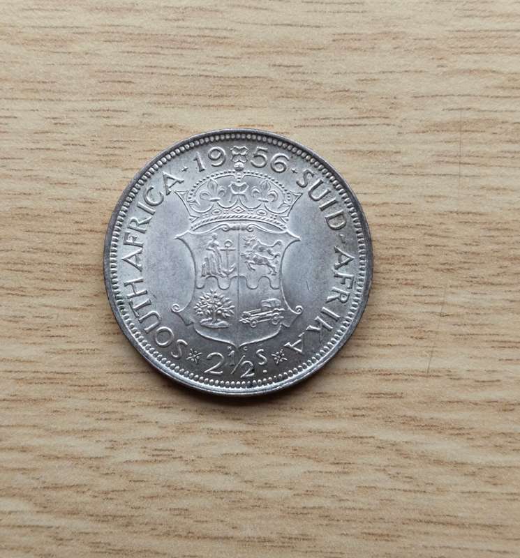 South Africa 1956 Silver Half Crown. Good condition.