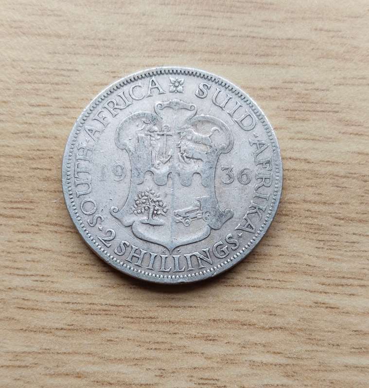 South Africa 1936 Silver Two shillings.