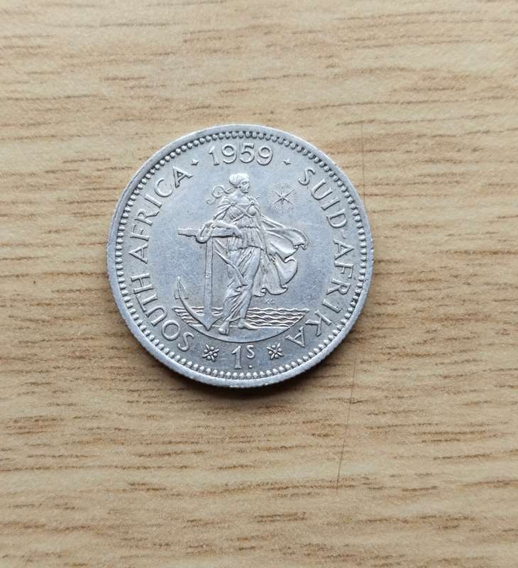 South Africa 1959 Silver Shilling. Rare date.