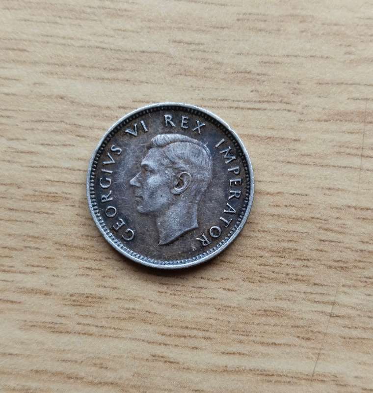 South Africa 1947 Silver Sixpence.