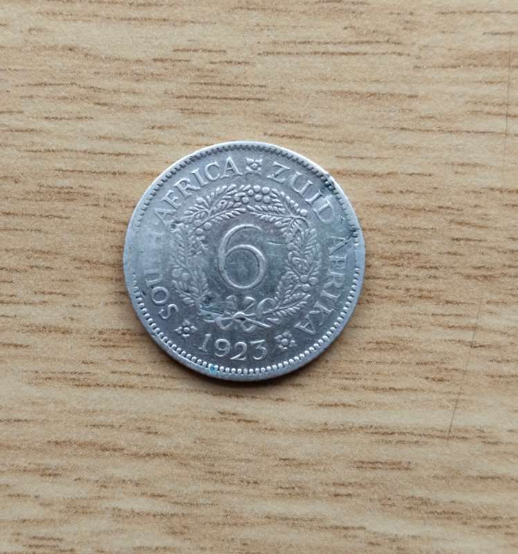 South Africa 1923 Silver Sixpence. Slightly bend.