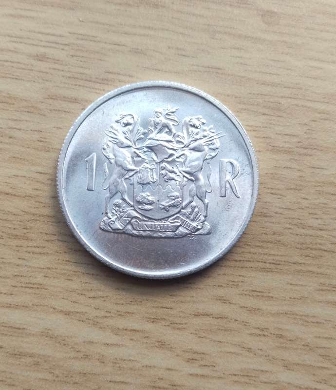 South Africa 1969 Silver English One Rand. Great condition.