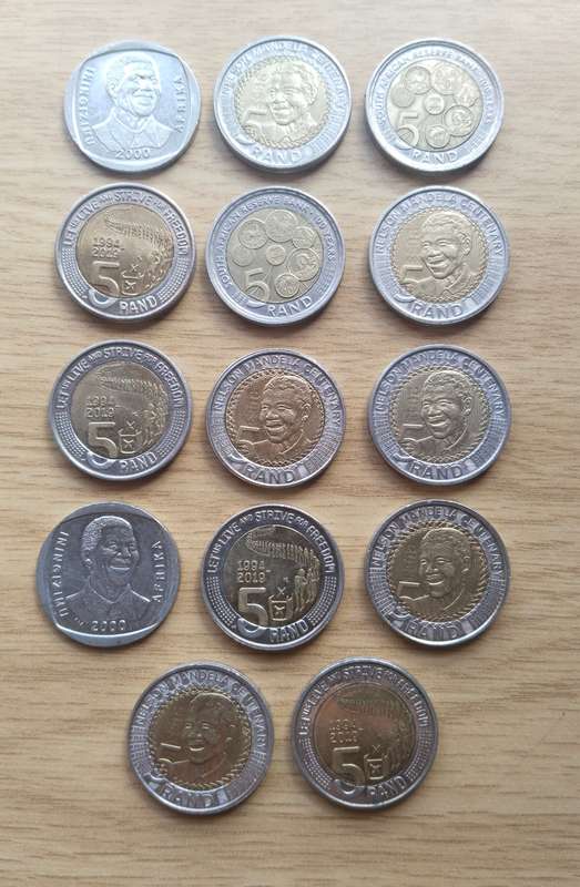 South Africa collection of 14 collectable R5 coins. One bid takes all.