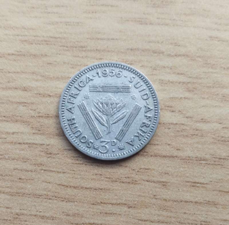 Error South Africa 1956 Silver Threepence.