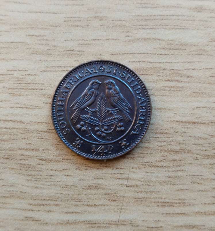 South Africa 1931 S  ( Suid ) Quarter Penny. Rare coin.