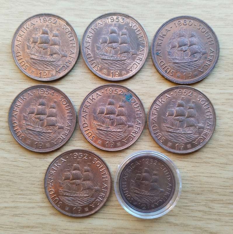 South Africa collection of 7 Full and one half penny. Great condition coins.