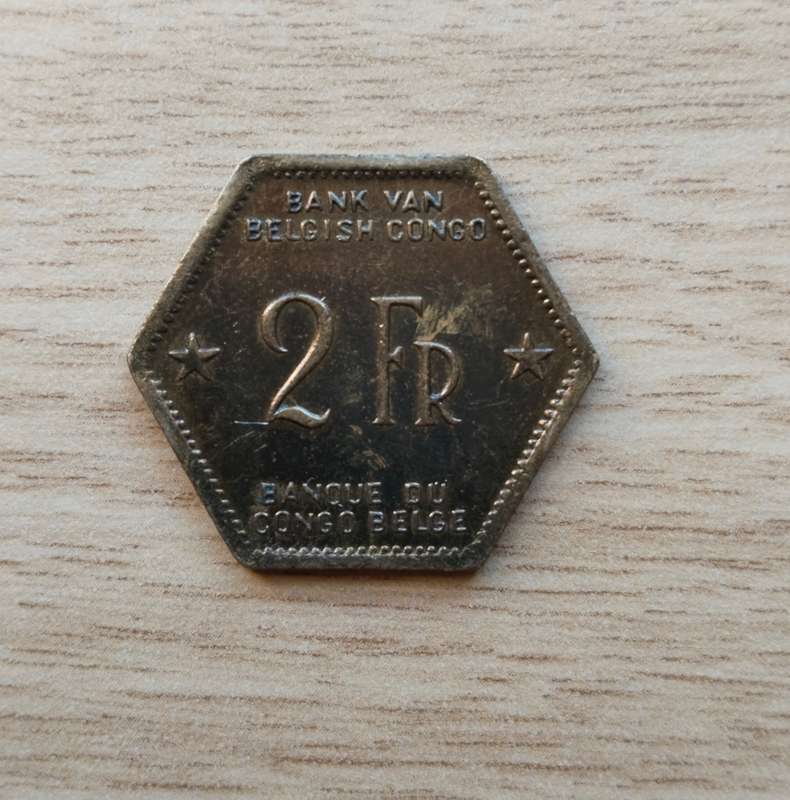 Belgium Congo 1943 Old 2 Franc.