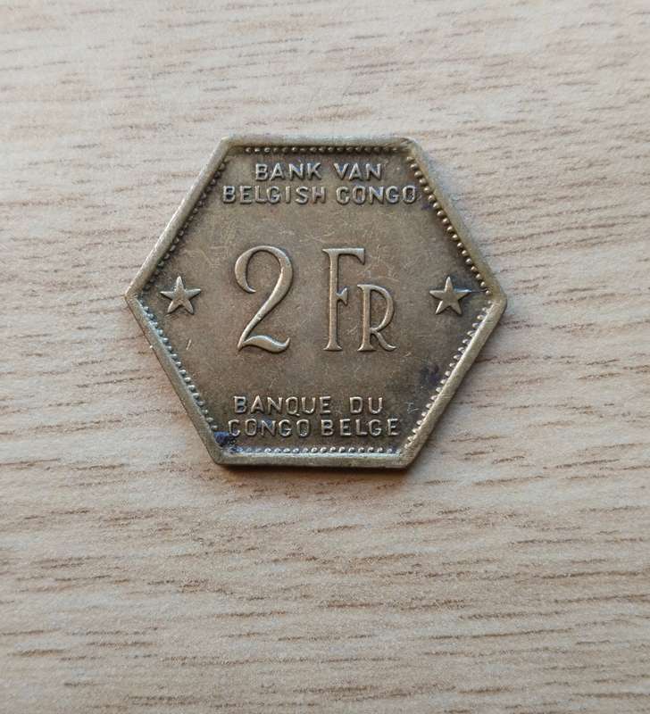 Belgium Congo 1943 Old 2 Franc.