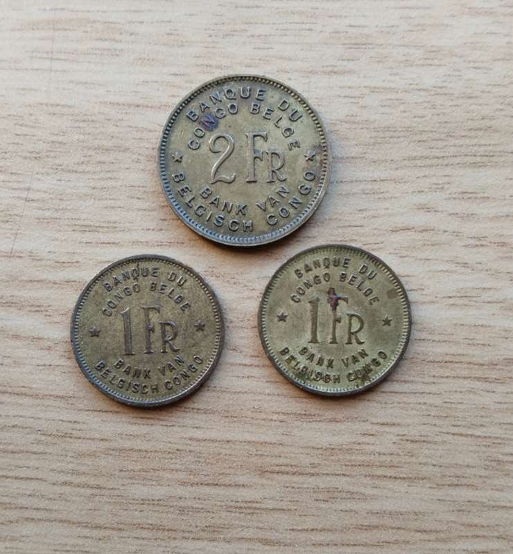 Belgium Congo Collection of 3 Old Coins.