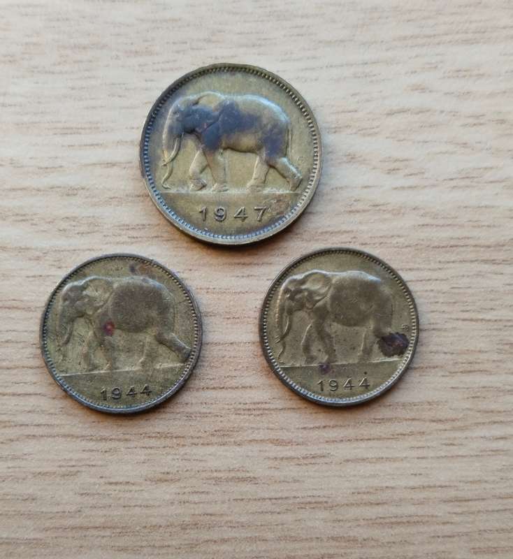 Belgium Congo Collection of 3 Old Coins.