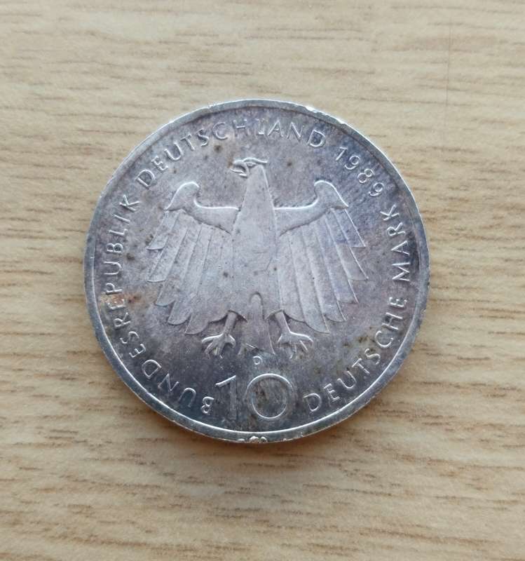 German 1989 J Silver 10 Mark.