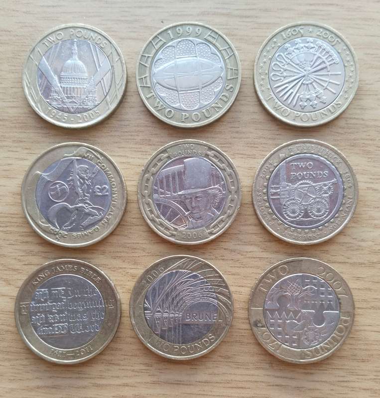 Great Britain collection of 9 Different Commemorative two pounds. R435.73 in today exchange Rate.
