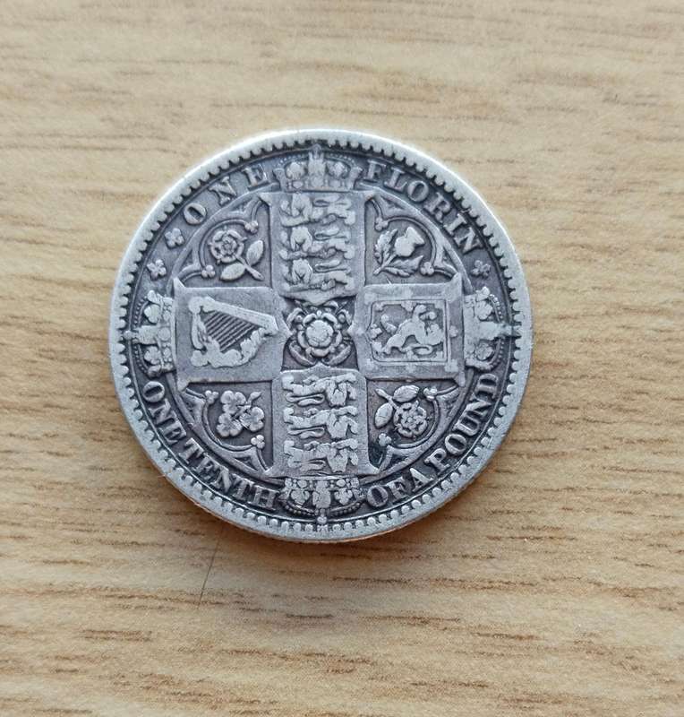 Great Britain Queen Victoria Silver Gothic Florin. Nice coin!!