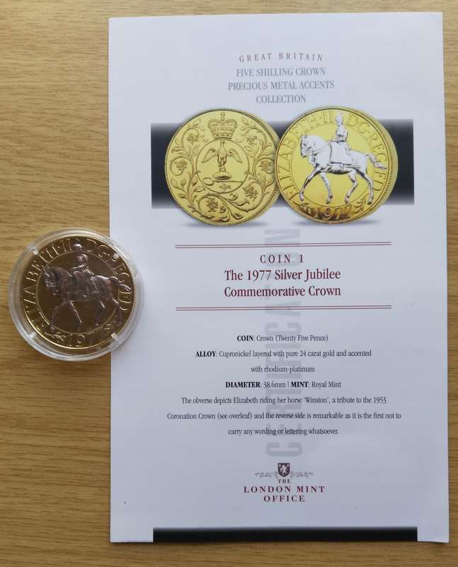 Great Britain 1977 (24 ct gold plated) Silver Jubilee Commemorative Crown.
