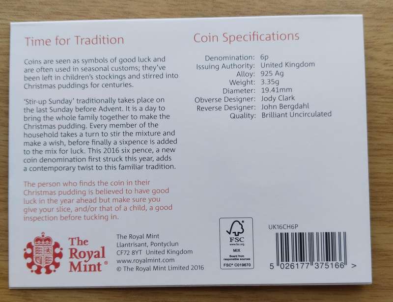 Great Britain 2016 Sterling silver Sixpence with Certificate.