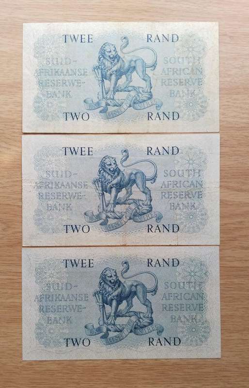 South Africa G. Rissik collection of 3 old R2 Bank Notes. One bid takes all.