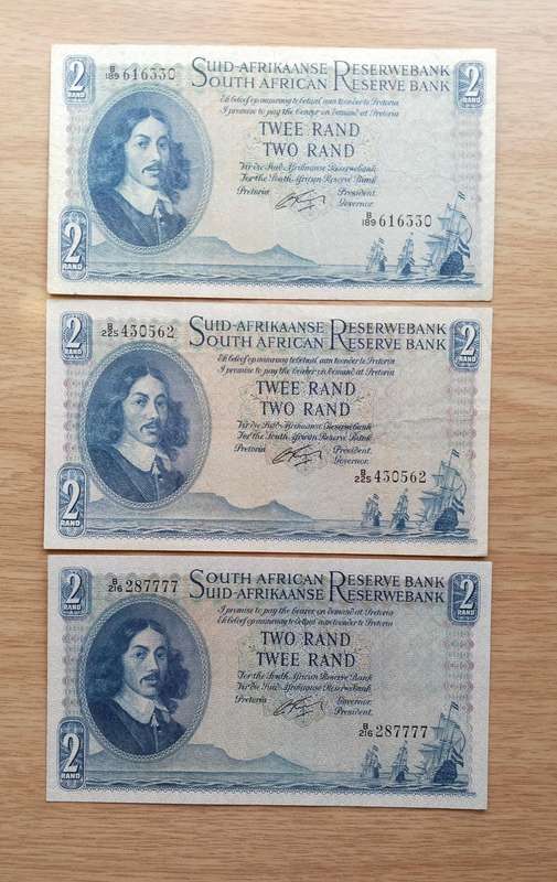 South Africa G. Rissik collection of 3 old R2 Bank Notes. One bid takes all.