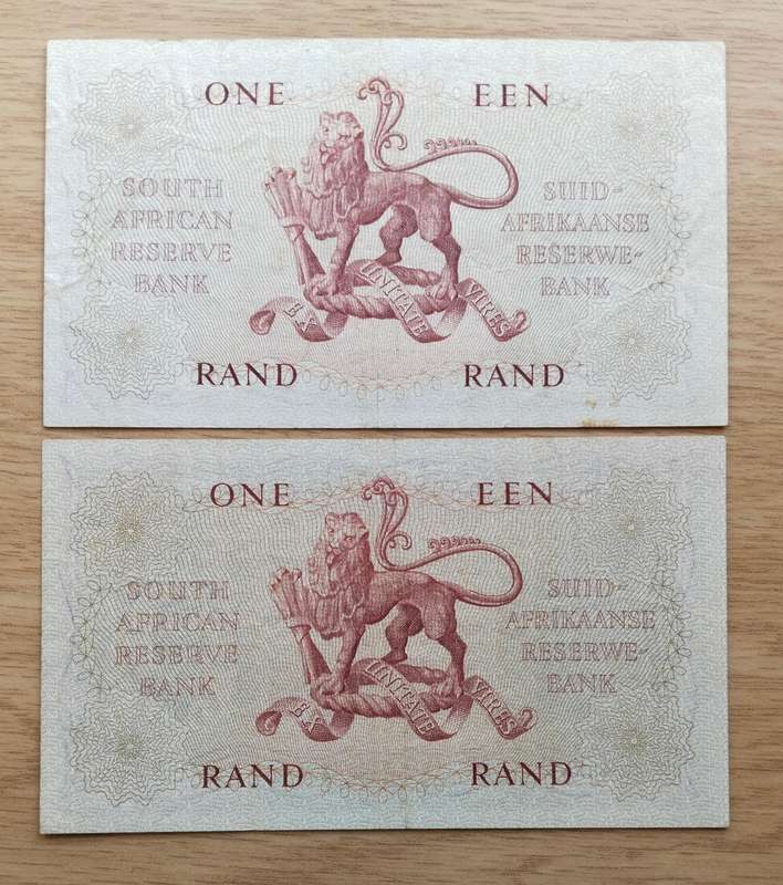 South Africa G. Rissik collection of 2 old R1 Bank Notes. One bid takes all.