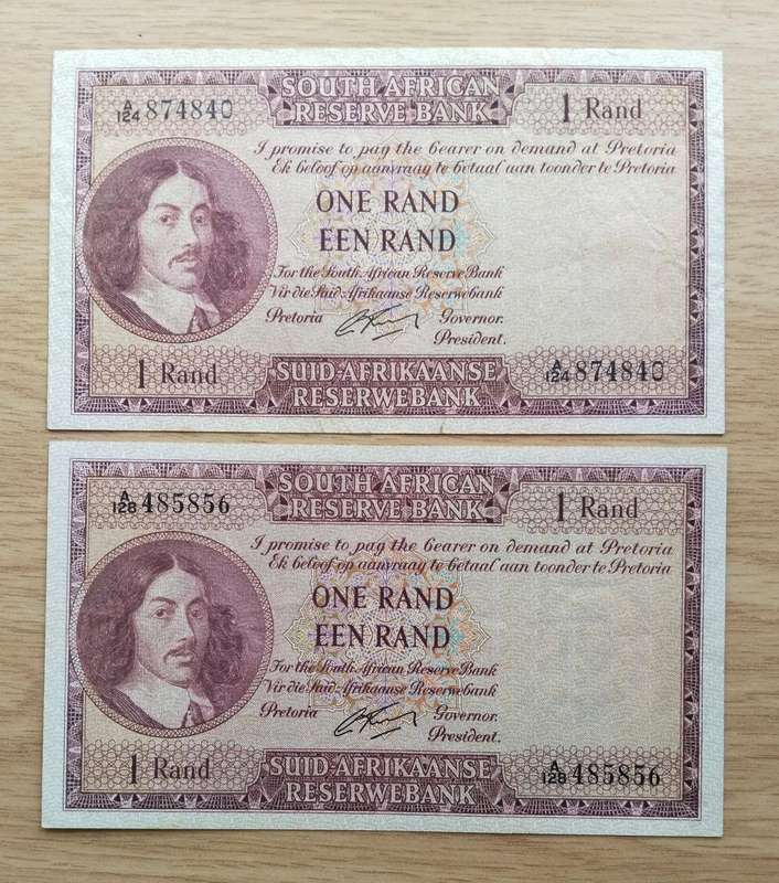 South Africa G. Rissik collection of 2 old R1 Bank Notes. One bid takes all.
