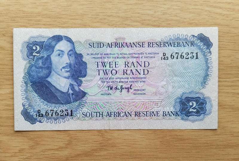 South Africa de Jongh Old R2 Bank Note. Good condition. (231)