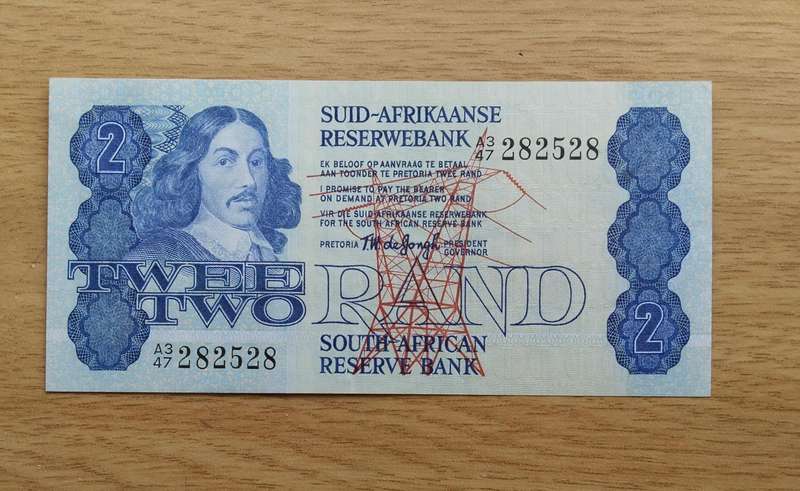 South Africa de Jongh Old R2 Bank Note. Good condition.