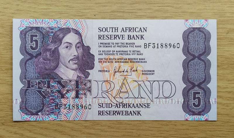 South Africa de Kock old R5 Bank note. Good condition. (960)