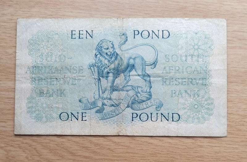 South Africa M.H. de Kock 25.2.58 Old one pound Bank Note. (008)