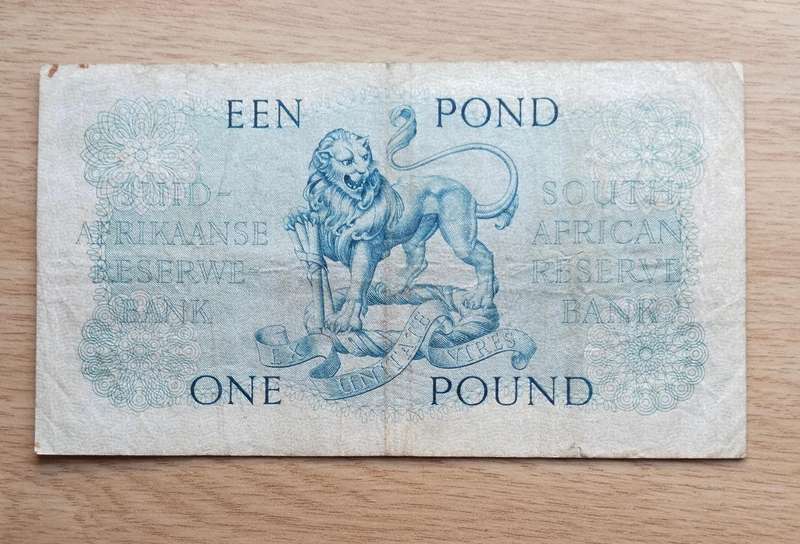 South Africa M.H. de Kock 12.6.59 Old one pound Bank Note. (215)