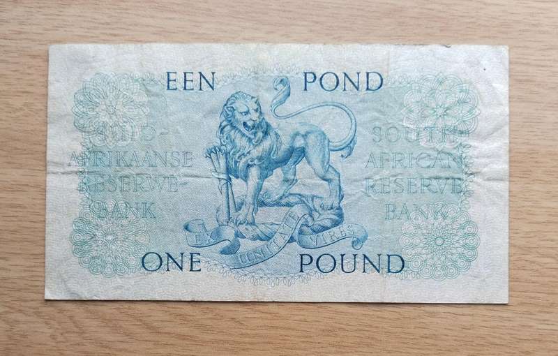 South Africa M.H. de Kock 12.6.59 Old one pound Bank Note. (314)