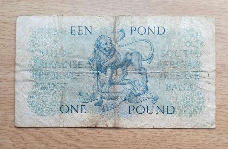 South Africa M.H. de Kock 28.1.58 Old one pound Bank Note. (390)