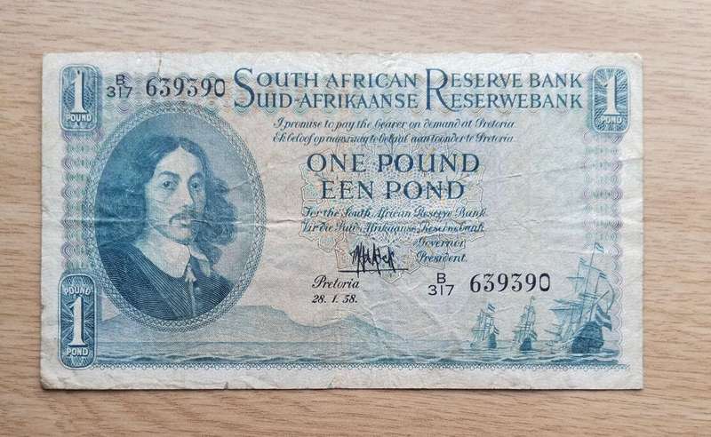 South Africa M.H. de Kock 28.1.58 Old one pound Bank Note. (390)
