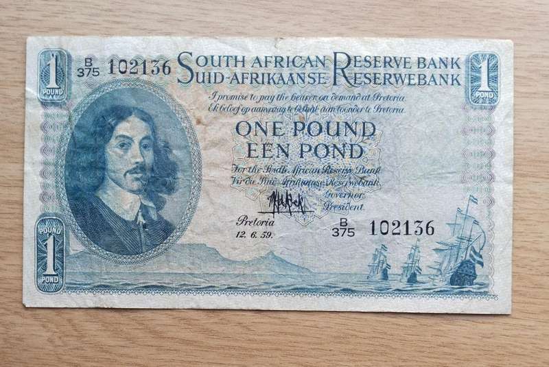 South Africa M.H. de Kock 12.6.59 Old one pound Bank Note. (136)