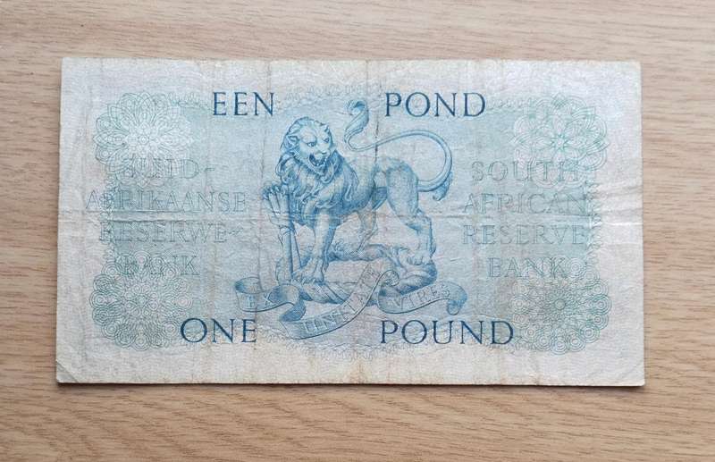 South Africa M.H. de Kock 5.6.59 Old One Pound Bank Note. (526)