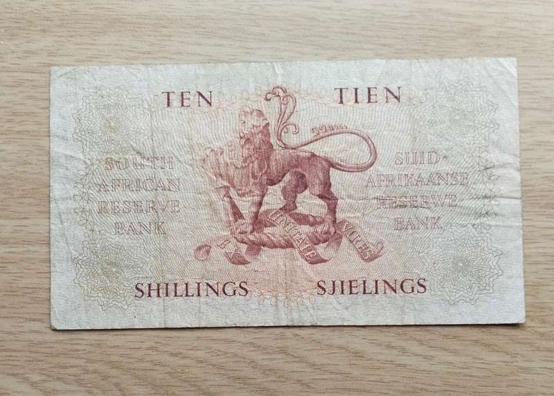 South Africa M.H. de Kock 11.12.58 Ten Shillings. (729)