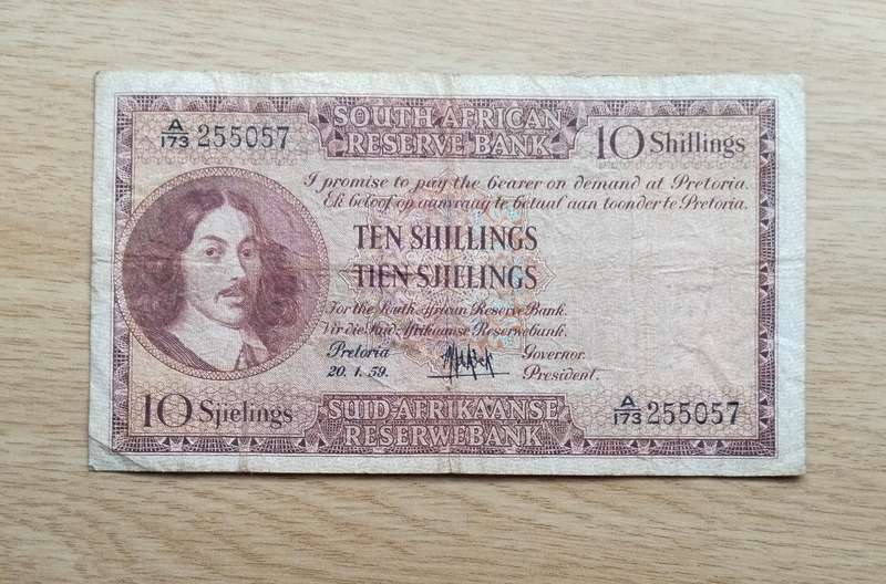 South Africa M.H. de Kock 20.1.59 Ten Shillings Bank Note. (057)