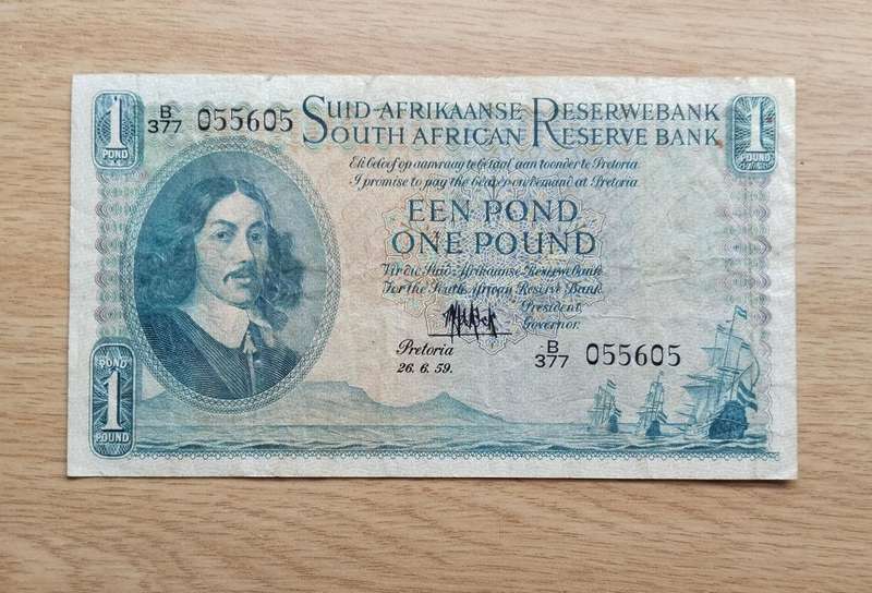 South Africa M.H. de Kock 26.6.59 Old one pound Bank Note. (605)