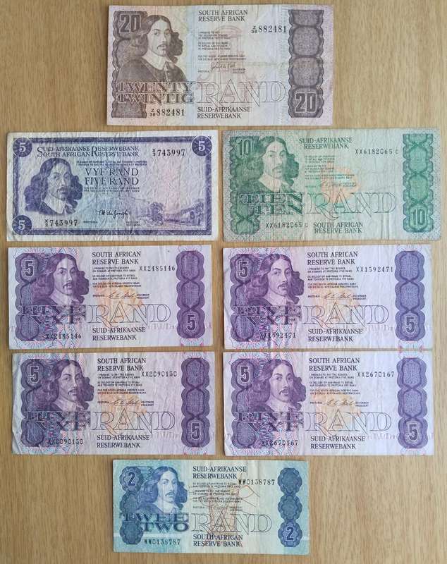 Replacement South Africa Collection of 8 old bank notes. One bid takes all.