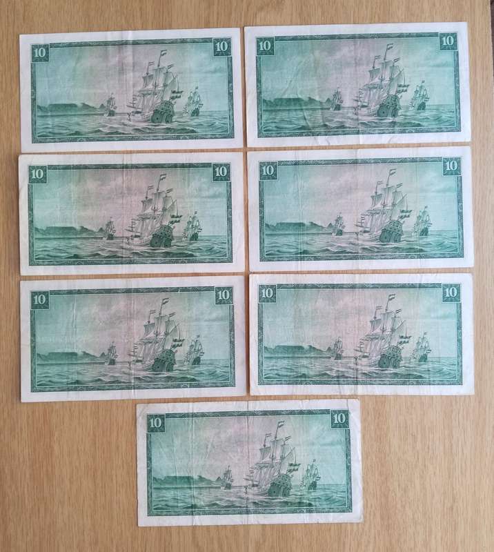 South Africa G Rissik collection of 7 old R10 Bank Notes. One bid takes all.