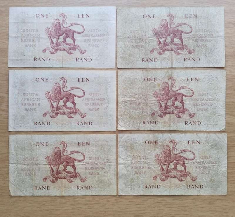 South Africa G Rissik collection of 6 old R1 Bank Notes. One bid takes all.