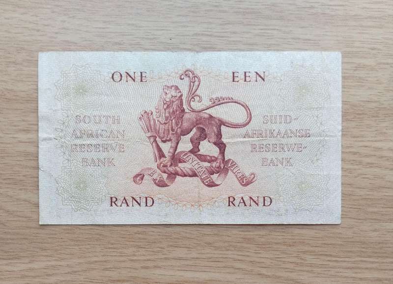 Replacement Z2 South Africa M.H. de Kock old R1 Bank Note. Rare note. Low serial number.