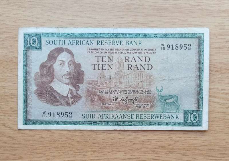 Replacement W13 South Africa de Jongh Old R10 Bank Note. (952) (