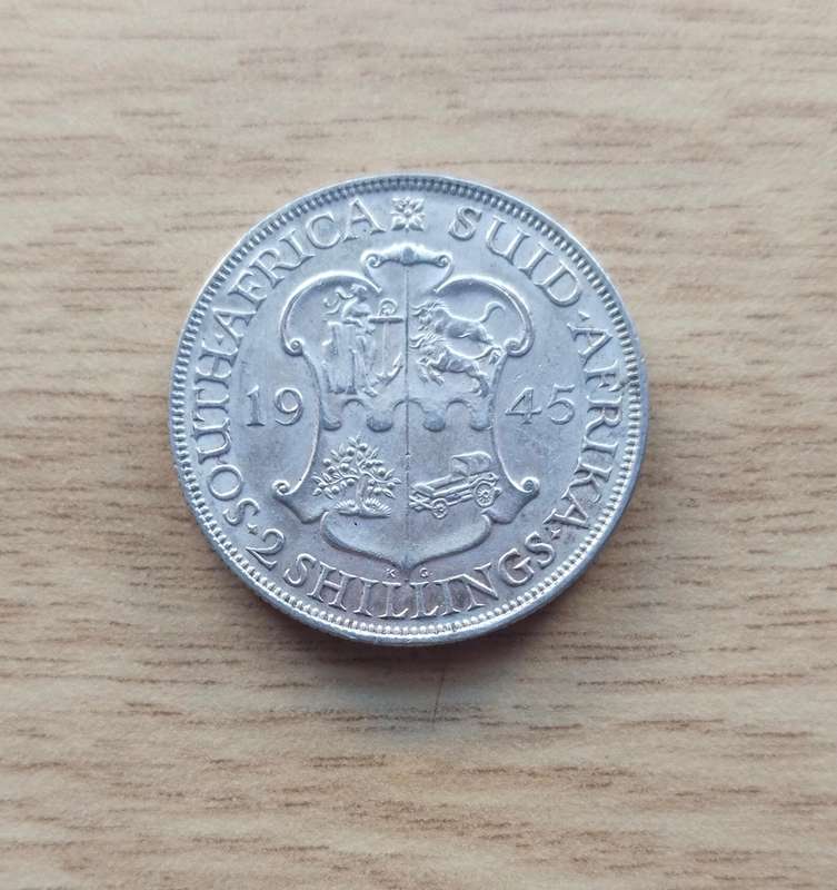 South Africa 1945 Silver Two shillings.