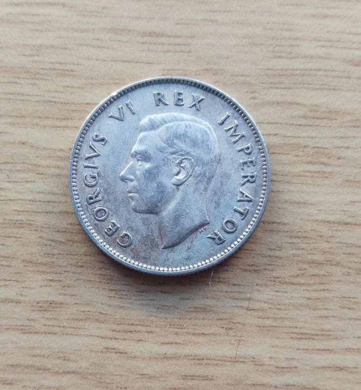 South Africa 1945 Silver Two shillings.