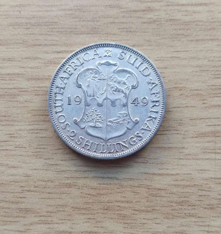 South Africa 1949 Silver Two shillings.