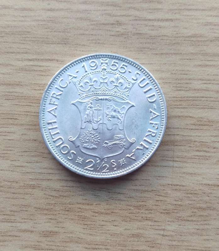 South Africa 1955 Silver Half Crown. Good condition.