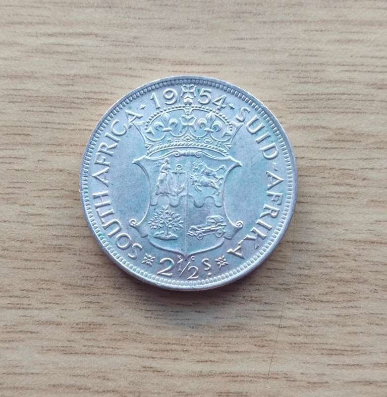 South Africa 1954 Silver Half Crown. Good condition.