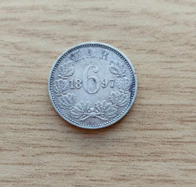 ZAR Paul Kruger 1897 Silver Sixpence.