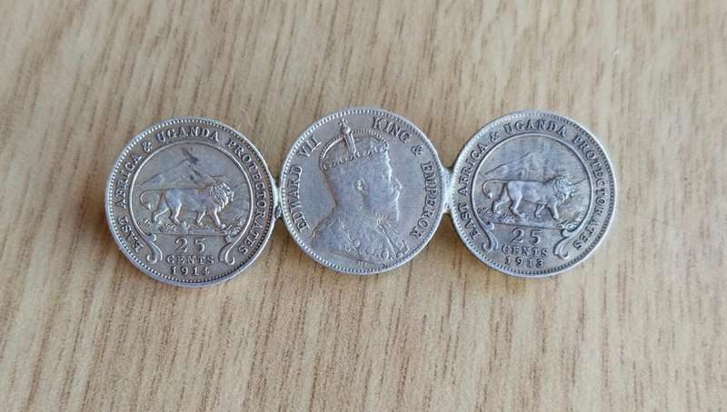 Vintage Antique East Africa Silver coin Brooch.